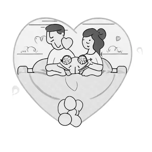 A Couple Holding A Baby In A Heart Shaped Bed
