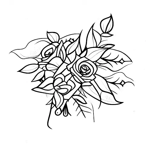 Flower Bouquet With Leaves In A Line With Thorns