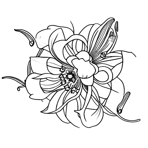 Daffodil And Two Larkspurs And A Lilly Of The Valley And A Cosmos With Butterflys And A Sun