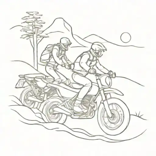 Motorcycle Traveler Couple Riding An Enduro Motorcycle In Nature