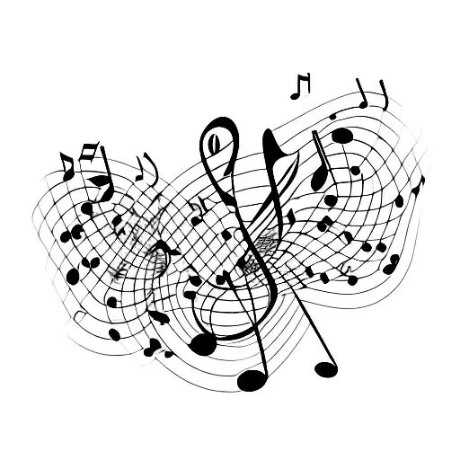 An Abstract Representation Of Musical Notes Intertwined With Delicate Vines And Flowers