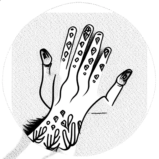 Ring Tattoo Finger Feminin With Different Trees On The Back And Mycelium In The Palm