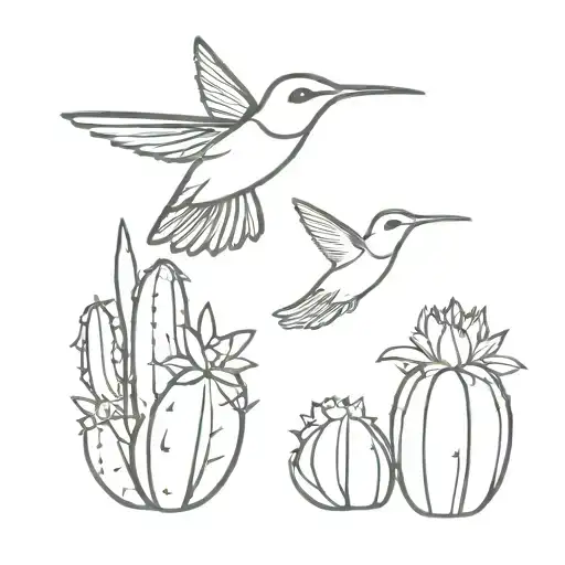 A Small Tattoo Of A Hummingbird Hovering Over A Blooming Cactus