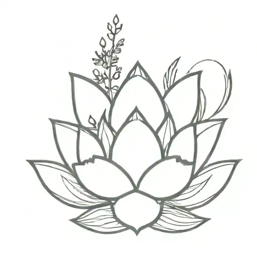 Minimalist Design Of A Lotus Flower With Lavender Accents