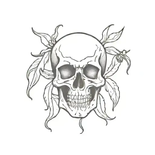Create A Minimalist Tattoo Of A Skull Surrounded By Various Types Of Hot Peppers