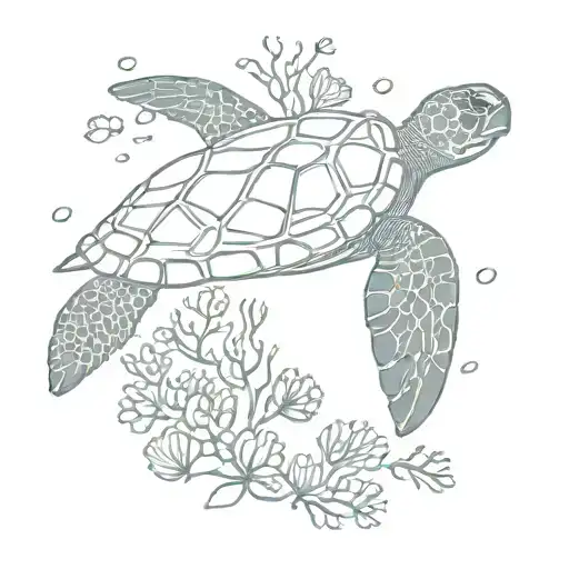 A Minimalist Design Of A Sea Turtle Swimming Gracefully Through Coral Reefs