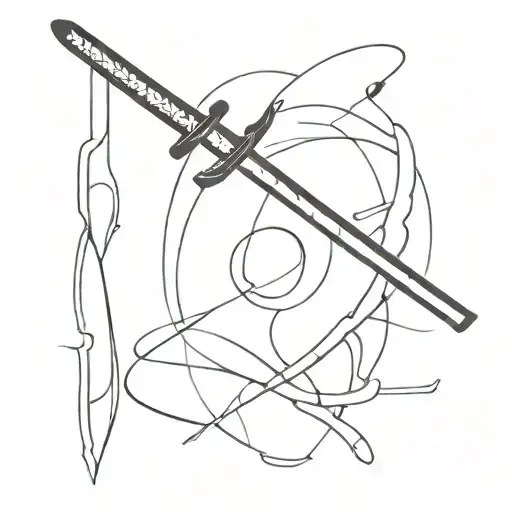 A Minimalist Tattoo Design Showcasing A Blend Of Anime Elements And A Subtle Tanjiro Katana Motif