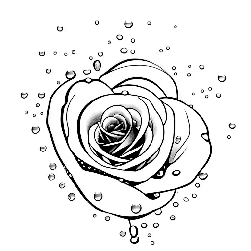 Water Droplets With Stem Of Rose