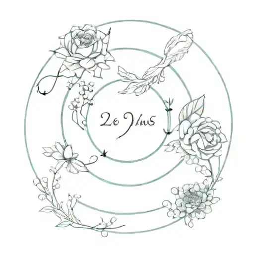 A Minimalist Design Incorporating All 12 Zodiac Signs Intertwined With Delicate Flowers