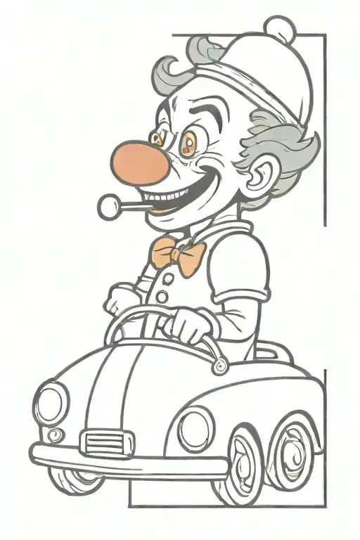 An Edgy Tattoo Design Featuring A Clown Driving A Rock Music Themed Car