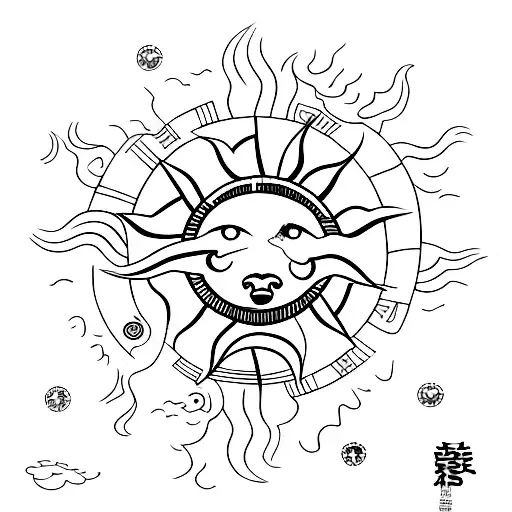 Sun With Dog's Paw And Symbols Of Rebirth