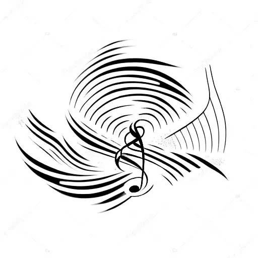 Design A Tattoo Featuring Musical Notes Flowing Through A Serene Water Scene