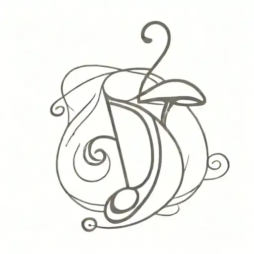 A Minimalist Tattoo Design Of A Music Note Intertwined With A Mushroom