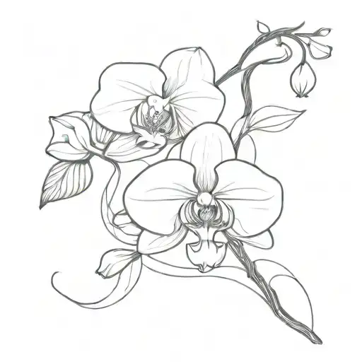A Minimalist Tattoo Featuring A Beautiful Orchid Intertwined With Flowing Lines