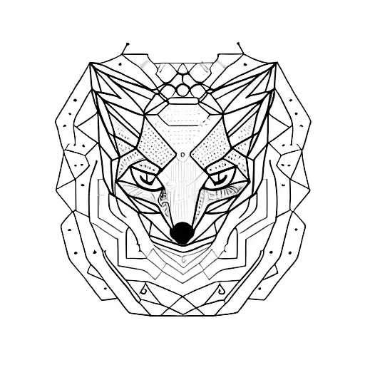 A Minimalist Tattoo Of A Fox Surrounded By Circuitry