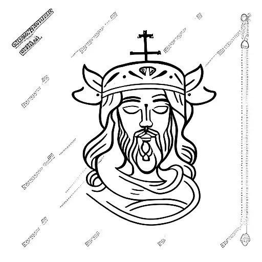 A Minimalist Tattoo Of Jesus Holding A Crown With The Bible In His Other Hand