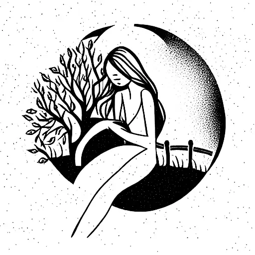 Teenage Beautiful Girl Sitting Under Huge Apple Tree