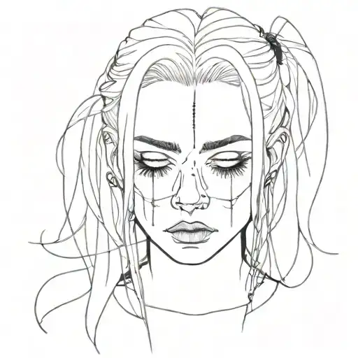 Depressed Looking Goth Girl With Long Hair And A Septum Piercing