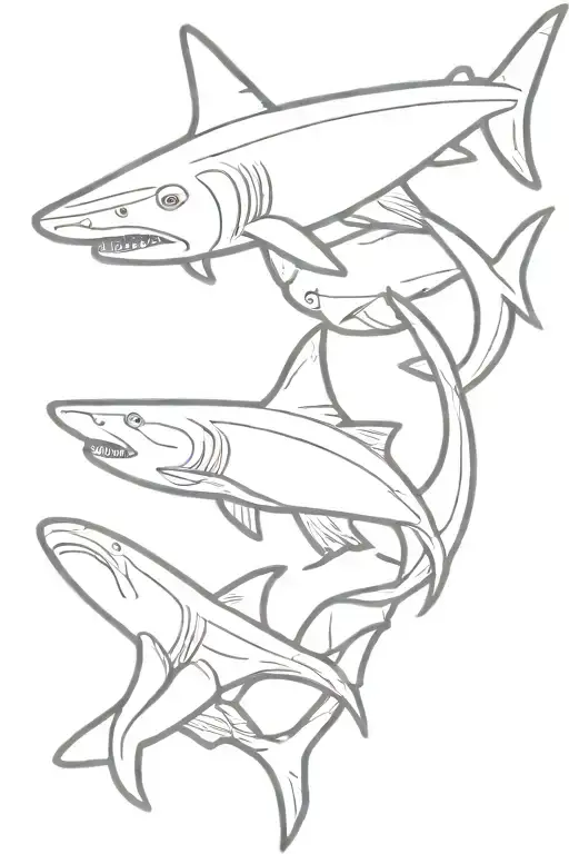 Bonnethead Shark Fine Line Top Down Tattoo Design