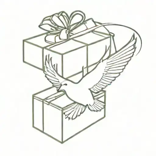 Gift Box And Dove Flying Away