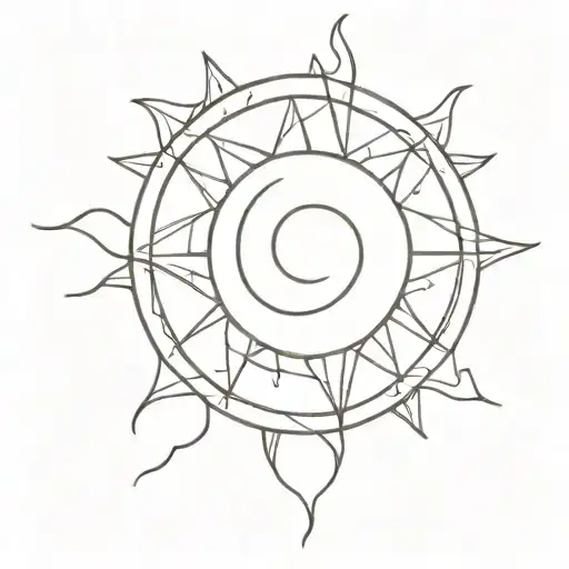 A Minimalist Tattoo Design Of A Sun With Intricate Patterns That Represent The Zodiac Sign Of Libra