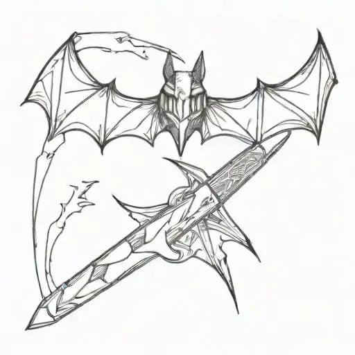 A Unique Tattoo Combining A Folding Knife And Bats In A Creative And Artistic Composition