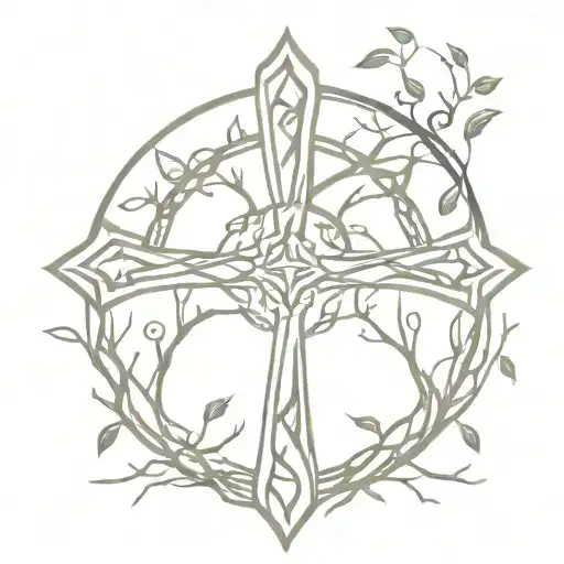 Intricate Celtic Cross Intertwined With Branches Of The Tree Of Life In A Minimalist Style