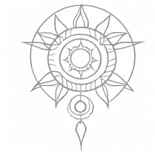 A Minimalist Tattoo Design Of A Sun With Intricate Patterns That Represent The Zodiac Sign Of Libra