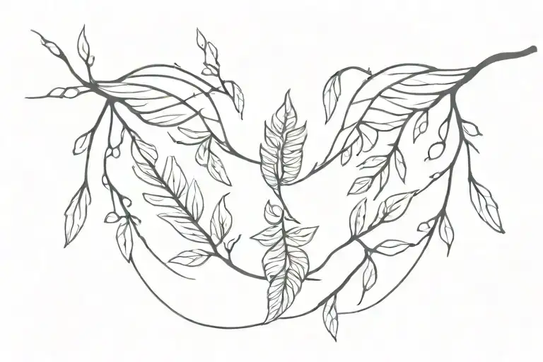 Twig With Leaves And Angel Wings Around The Forearm