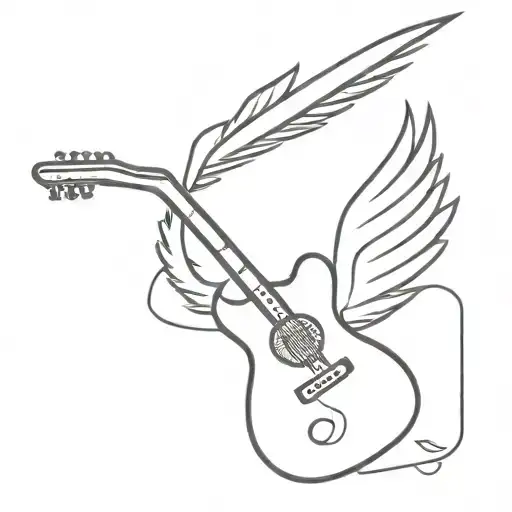 A Simple Design Of A Guitar With Feathered Wings Spread Wide