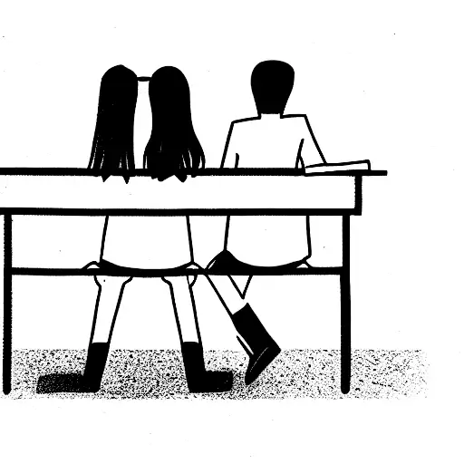 Couple With Love Sitting School Desk