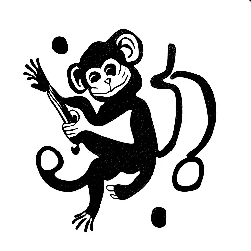 Monkey Playing Guitar Looking In The Mirror