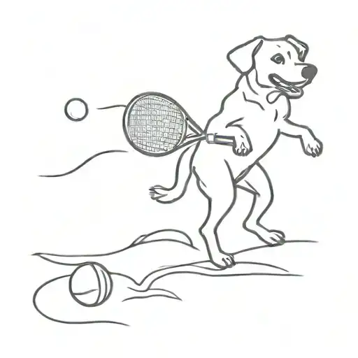 A Simple Line Drawing Of A Dog Playing Tennis On A Florida Beach