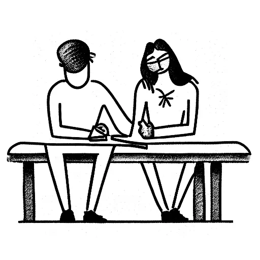 Couple With Love Sitting School Desk