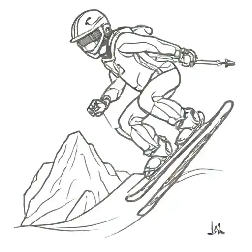 Mini Skier Hitting A Mini Jump 2D Drawing