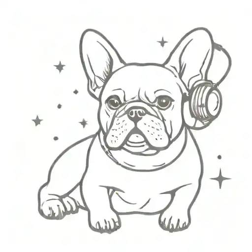 A Minimalist Tattoo Of A French Bulldog Listening To Music Under The Stars