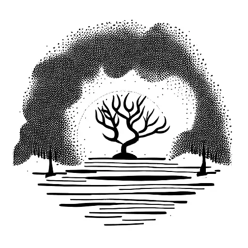 Sunset And Sea And Forest Tree