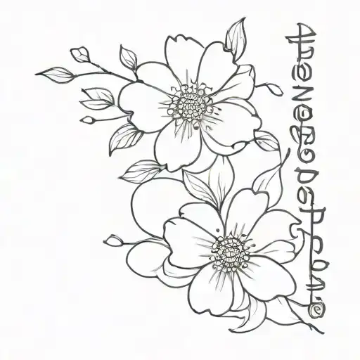 Flowers Connected Line Tattoo Design Featuring Quote