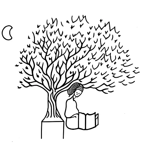 Woman Reading Book In A Tree