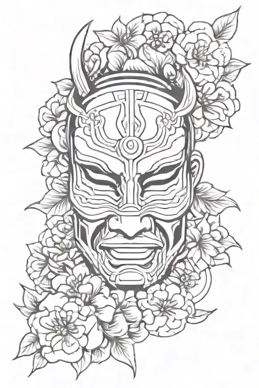 Samurai Mask With Flowers