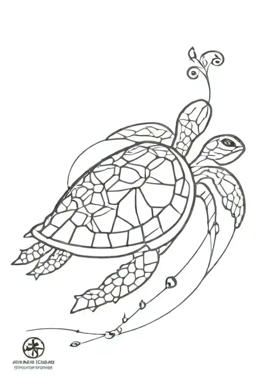 An Intricate Blackwork Tattoo Of A Turtle Surrounded By Musical Notes And Symbols