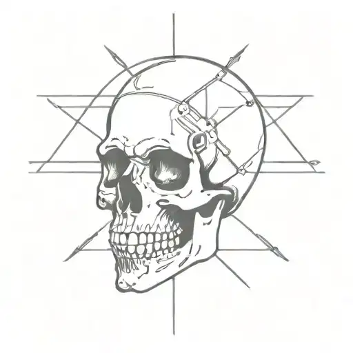 Incorporate Elements Of Metal Music And Traveling In A Minimalist Tattoo Featuring A Skull