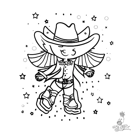 Fine Line Fairy Outline Wearing Cowboy Boots