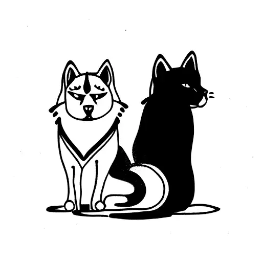 Two Cats And One Husky