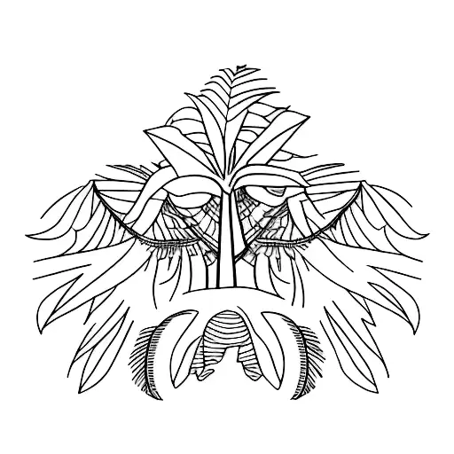 A Dynamic Blackwork Tattoo Of A Family Tree With Palm Trees In The Background