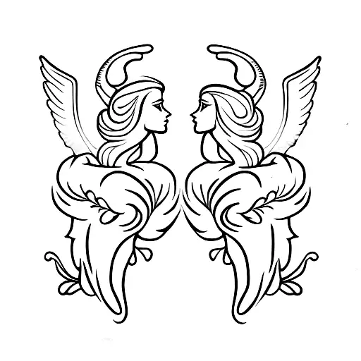 Dagger And Angel Next To Each Other