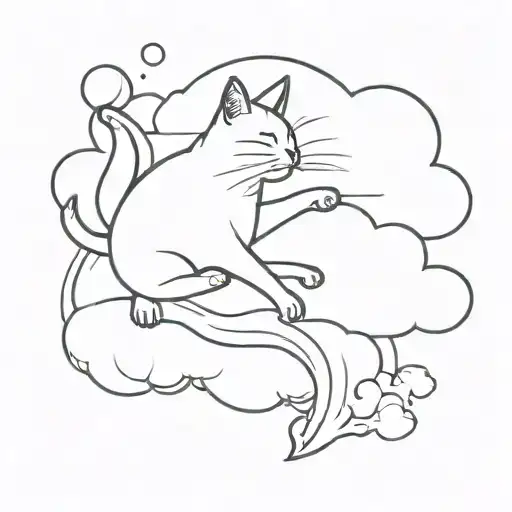 An Abstract Design Of A Cat Chasing Clouds In A Minimalist Style