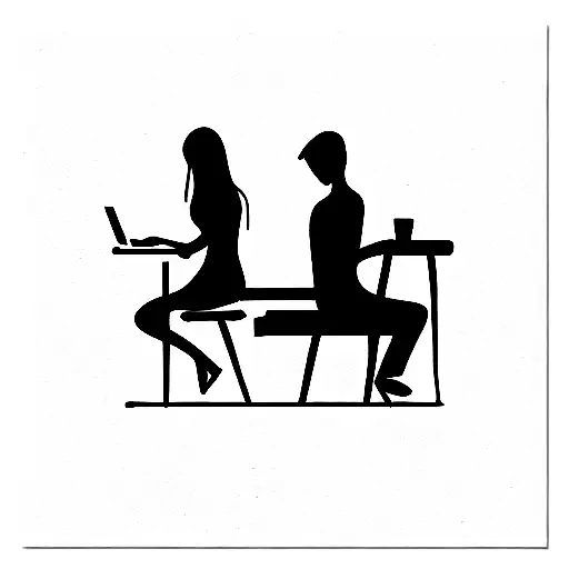 Couple With Love Sitting Desk