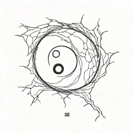 Design A Minimalist Tattoo Of A Broken Yin Yang Symbol Being Repaired With Kintsugi Techniques