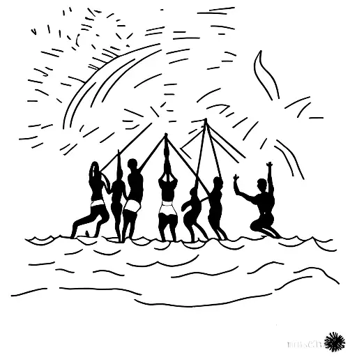 Minimalist Silhouette Of Friends Enjoying A Beach Bonfire In Australia